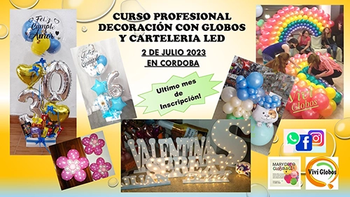 Información de curso de decoración con globos en Córdoba 2023. Domingo 02 de Julio. Informes al 1134440506